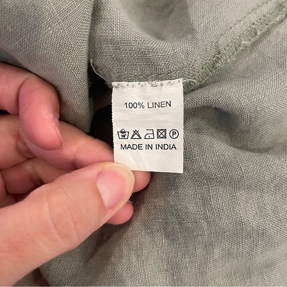 Dolma Midi Dress Women’s Small Med Green 100% Linen Tiered Boho Lagenlook FLAW - Picture 6 of 10